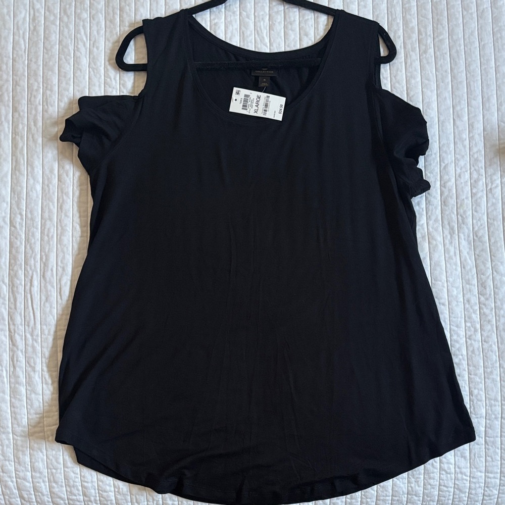 JM Collection Black Cold Shoulder Tank Top